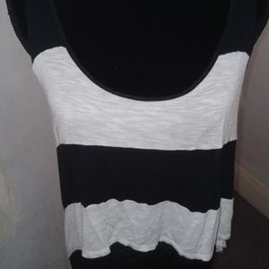 Wet Seal Sleeveless Black and White Striped Lace Back Top